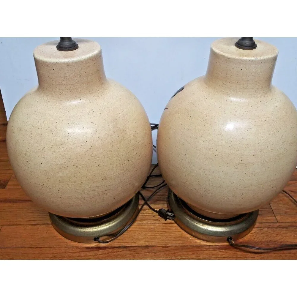 Vintage 1970s Ceramic Cattail Table Lamps Boho MCM 20